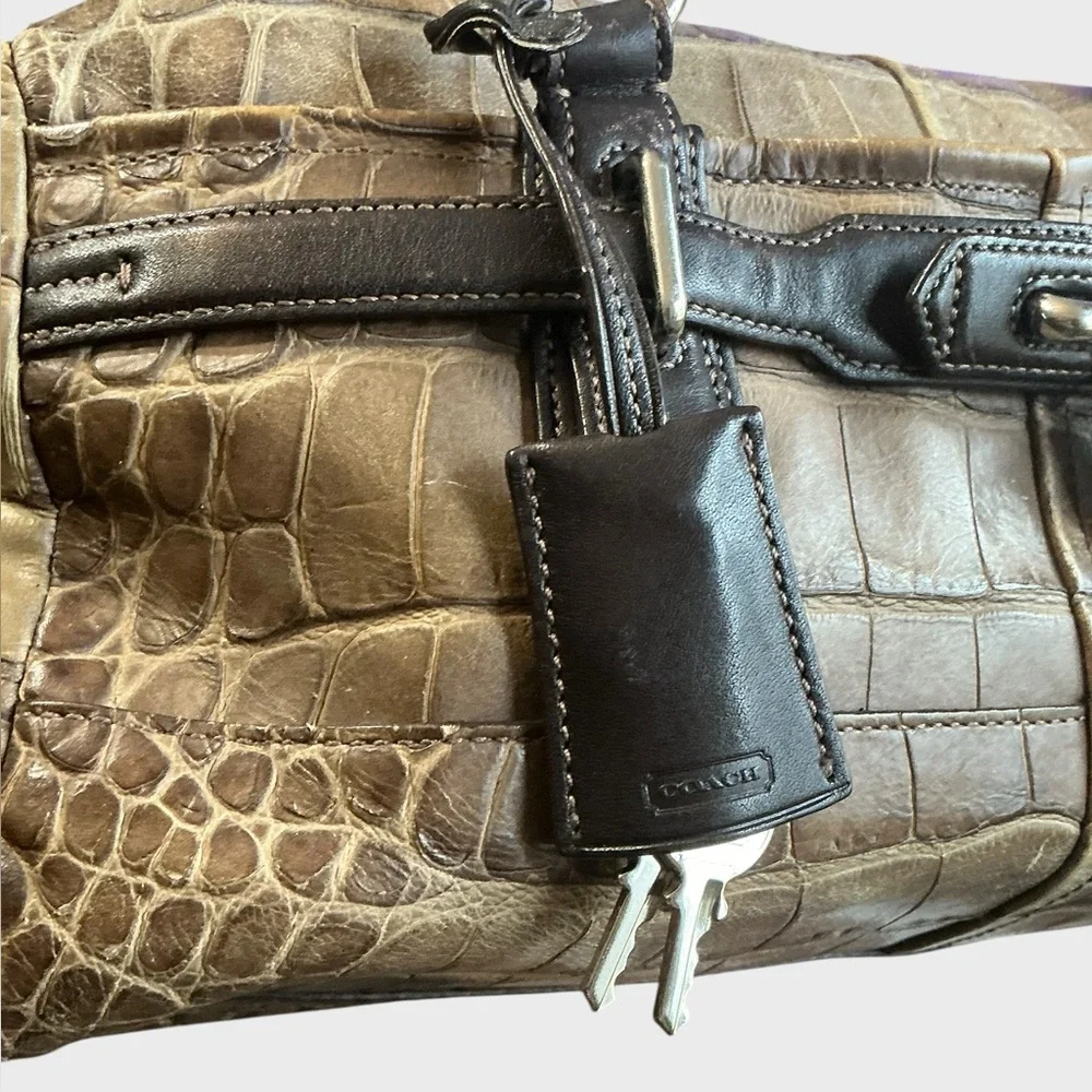 Coach Chelsea Embossed Croc Reese Satchel Style 18020 Brown Tan Leather